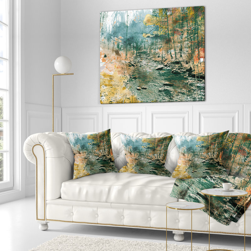 Coussin paysage paysage de rivière, 16 po x 1 po, Coussin décoratif