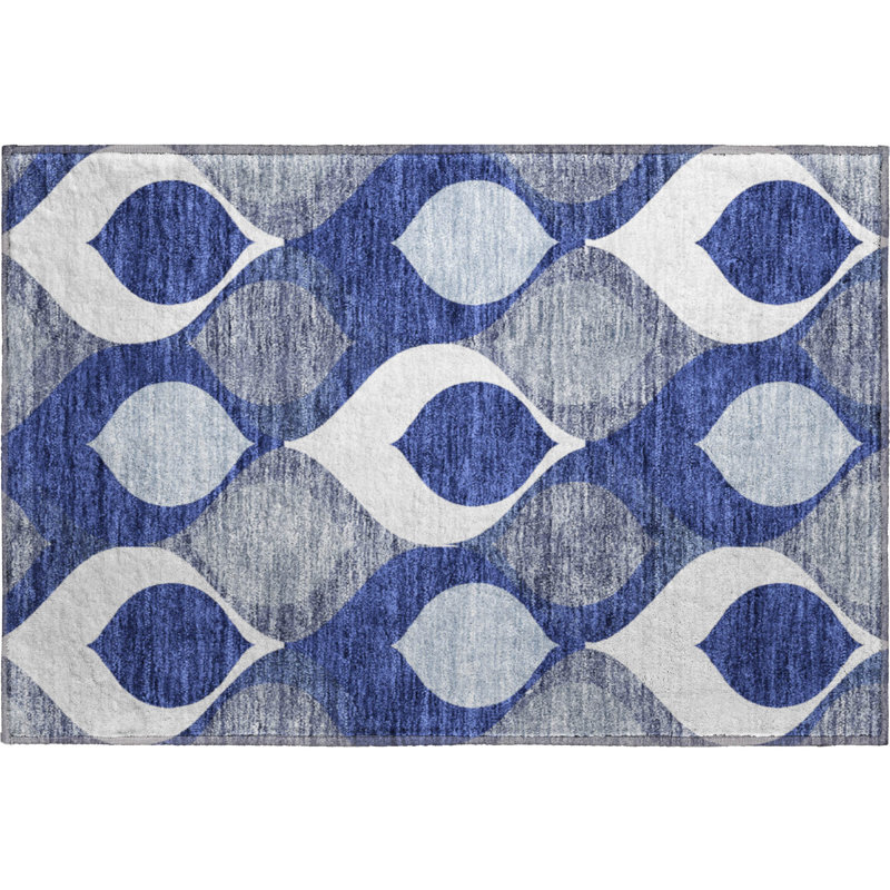Premium Machine Washable Lisse Navy Rug, Rectangle 1' 8" x 2' 6"