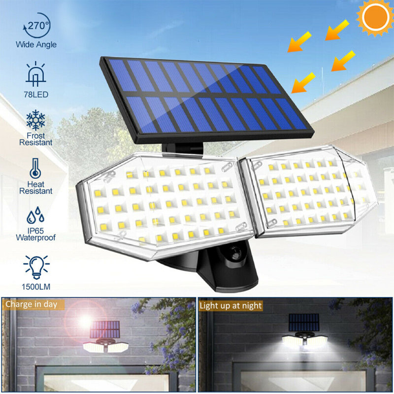 15-Watt LED Solar Power Dusk To Dawn Battery Operated Outdoor Security Spot Light With Motion Sensor