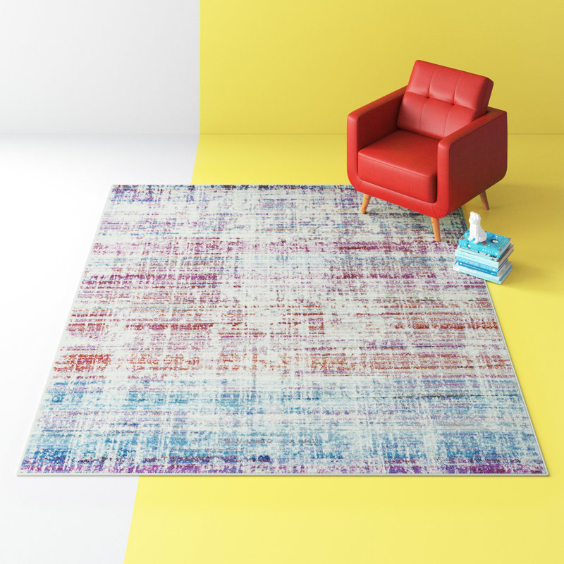 Tapis mauve / bleu / gris à motif abstrait Olmstead, Rectangulaire 8 pi x 10 pi