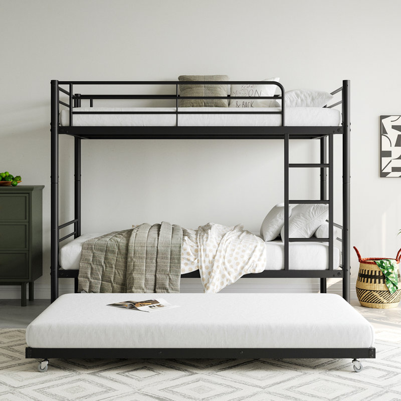 Lit superposé simple avec lits superposés en métal avec échelle et garde-corps sur toute la longueur, sans bruit, sans sommier tapissier, noir