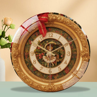 Christmas-Clock-With-Fairy-Red-Bow Art - 12‘’ Modern Glass Wall Clock