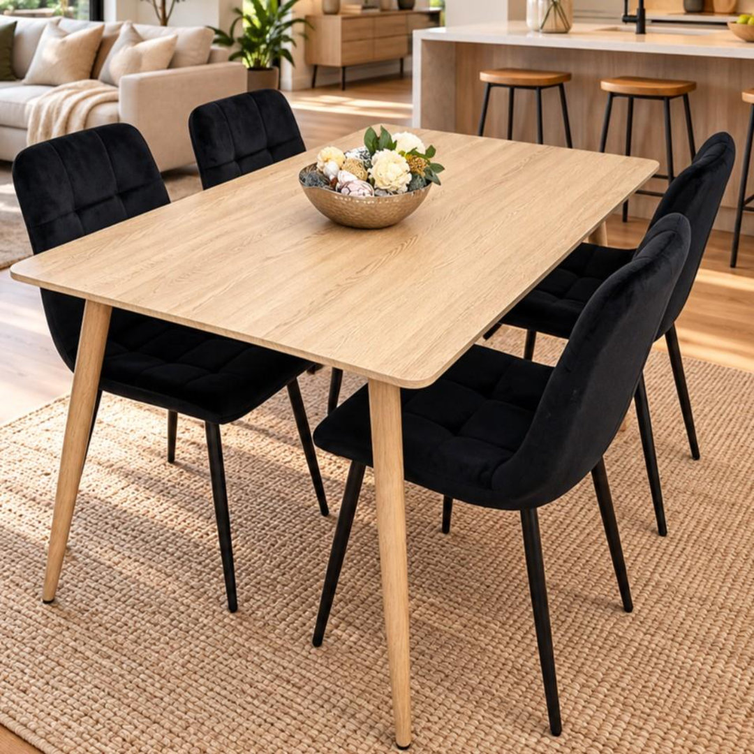 Portland 4 Seater Velvet Dining Set - Black - Wood Effect - Image 5