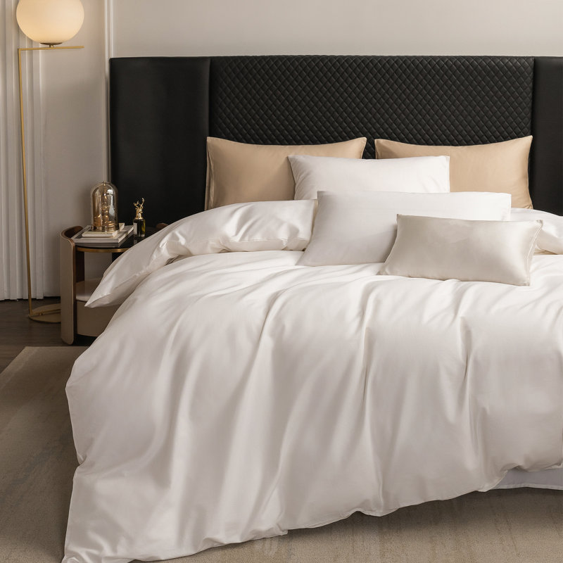 MooMee Duvet Cover Set Silky Sateen Look Luxury Sheen Zipper Closure & 8 Interior Ties 100% Long-Staple Cotton 600TC 