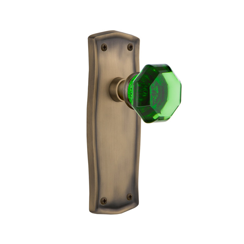 Prairie Plate with Waldorf Emerald Door Knob, Antique Brass, 2-3/4”