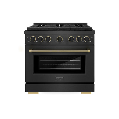ZLINE Designer 36 in. Paramount Gas Range in Black Satin Steel with Black and Bronze Accents