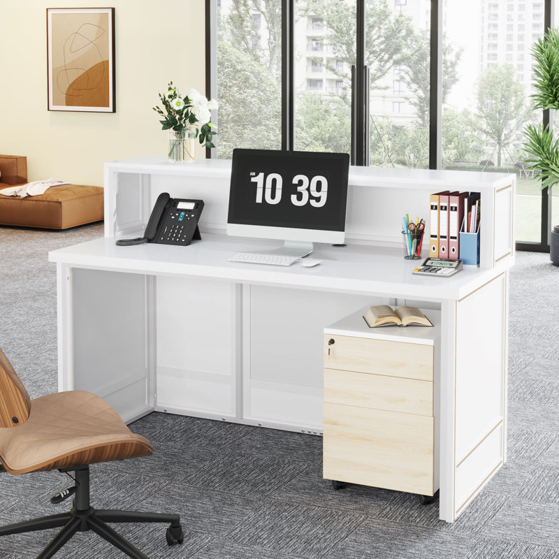 Crystle Rectangle Manufactured Wood Reception Desk, White