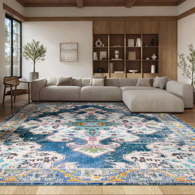 Felty Oriental Blue/Gray/Beige Area Rug