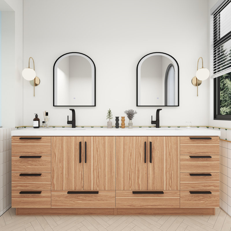 Carla Freestanding Bathroom Vanity with Double Sink, White Oak, 83"