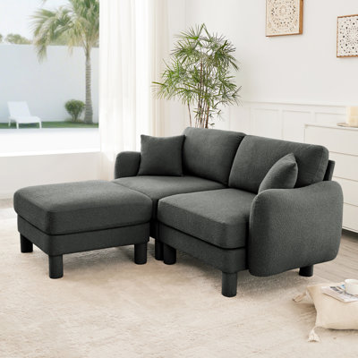 Tissu moderne bouclé gris foncé avec rembourrage en mousse dense en forme de coquillage et système de ressorts pour vous détendre à la maison en 2 moments discrets et amovibles