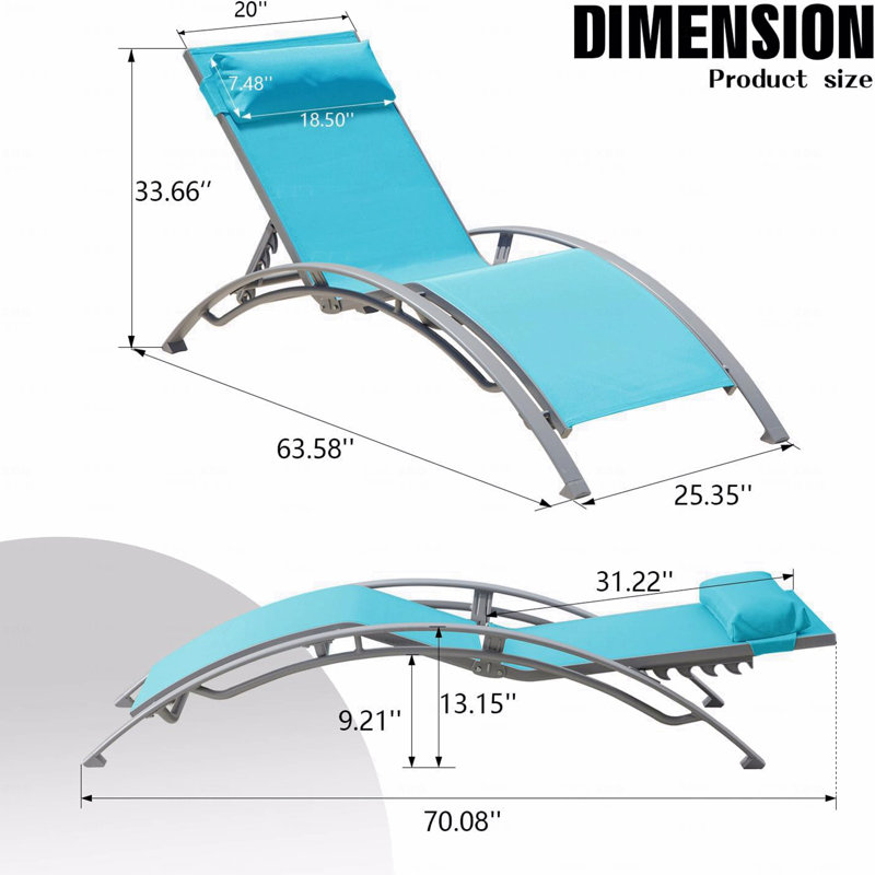 Ensemble de 2 chaises longues bleues pour piscine, structure en aluminium, tissu en polyester enduit de PVC pour patio et piscine