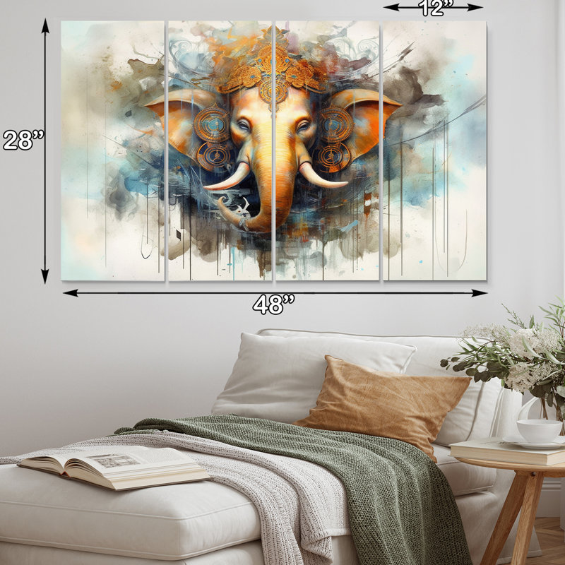 «Vibrant Hinduisim Elephant I» - ensemble d'art mural en métal Hinduisim