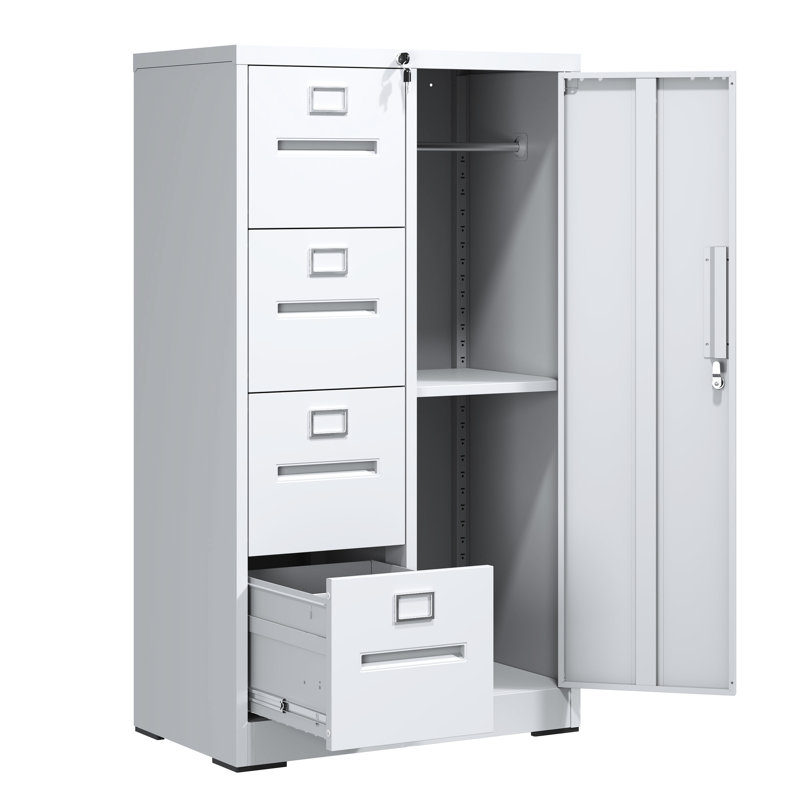 Classeur vertical en acier blanc avec serrure et 4 tiroirs - Construction, environnement de travail paisible, assemblage facile