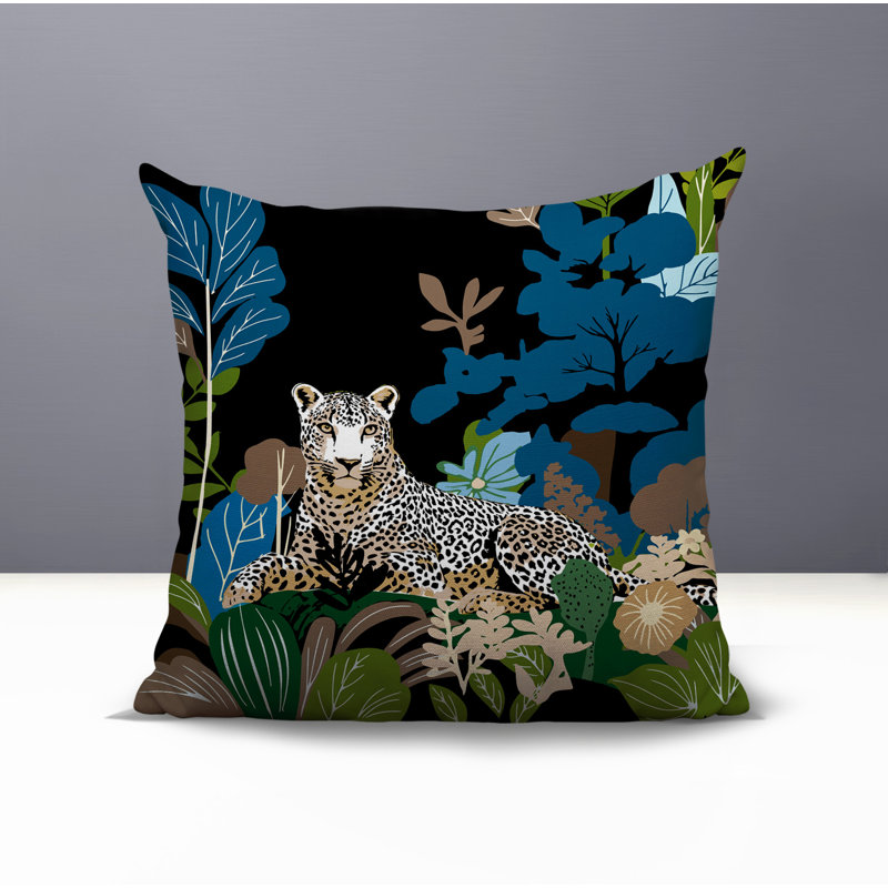 Oreiller carré réversible intérieur / extérieur Tai Leopard, Carré 16 po, Turquoise