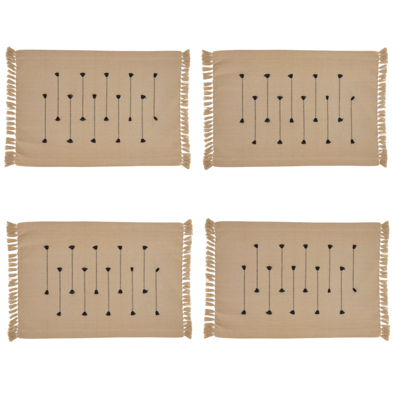 Ensemble de napperons en coton 4 pièces Fringe Line, Naturel