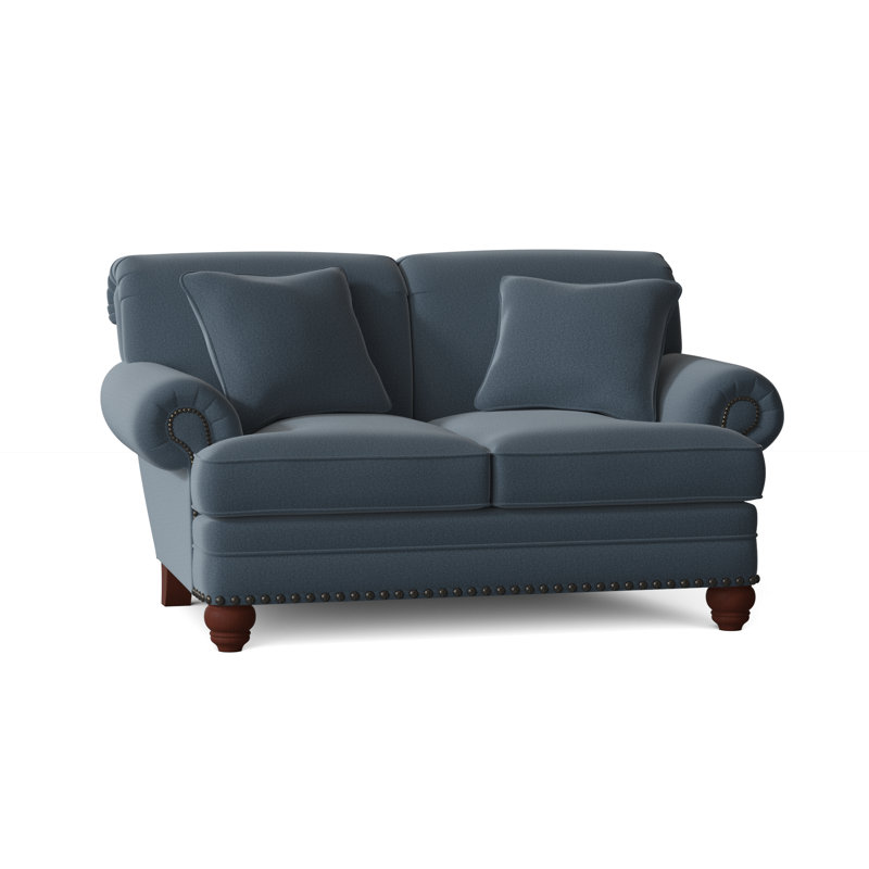 Spratt Loveseat, Anello 22 Navy Performance Twill, Manhattan, Dark Brass