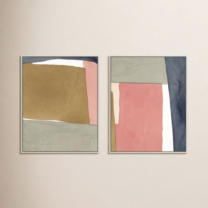 Natural Pink 2-Piece Print Set by Julia Balfour, Picture Framed Canvas, 50" H x 40" W, White