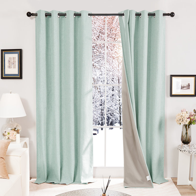 Lythrodontas Faux Linen Total Blackout Curtain Panels, 52" W x 63" H, Light Green