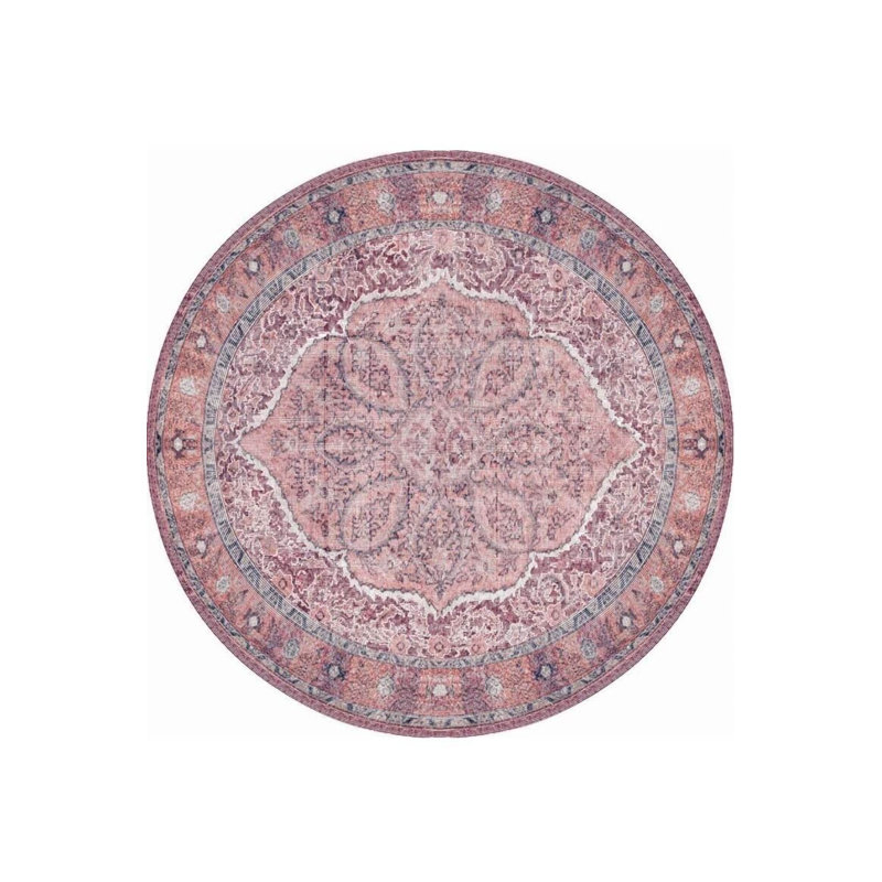 Tapis rouge à motif tissé rétro, Rond 5 pi