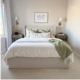 Jenny Upholstered Bed Frame with Storage, Modern Wingback Design Bed, Metal Bed Frame with High Headboard, Wood Slat Support, No Box Spring Required