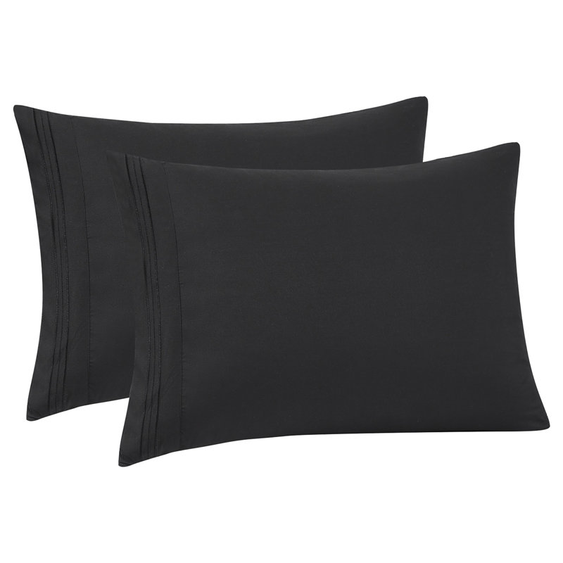 Taies d'oreiller luxueuses en microfibre brodée (paquet de 2) par Sweet Home Collection®, Taie d'oreiller très grande, Noir