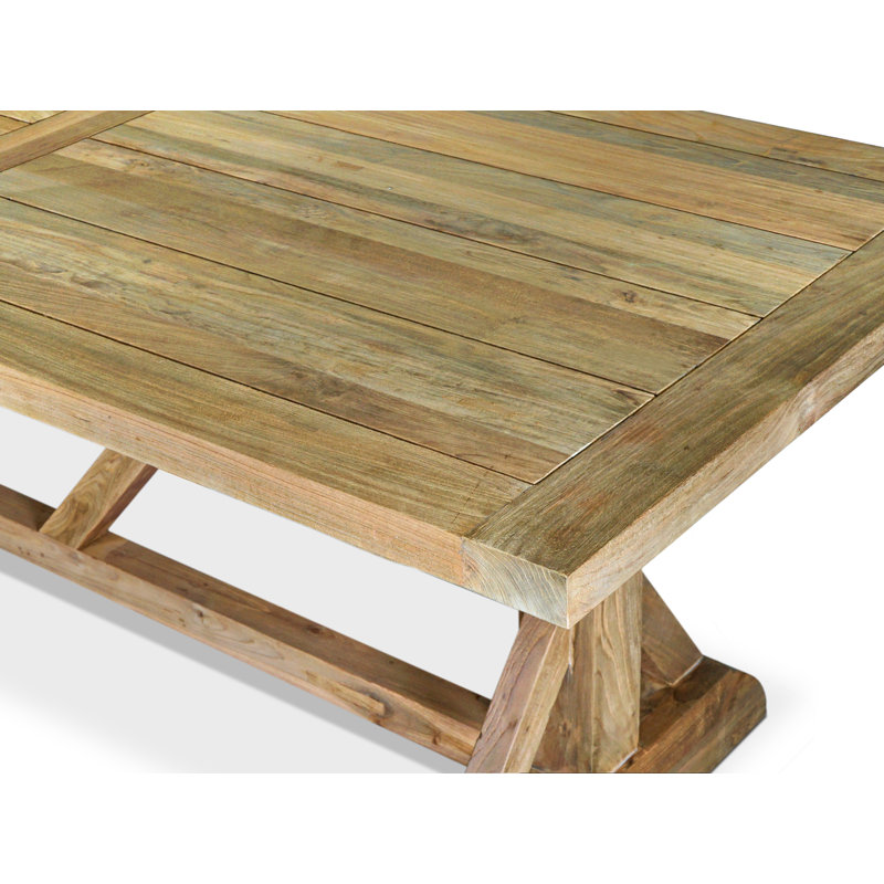 102" French X Reclaimed Teak Indoor Outdoor Dining Table Set With Teak Armchairs, 8