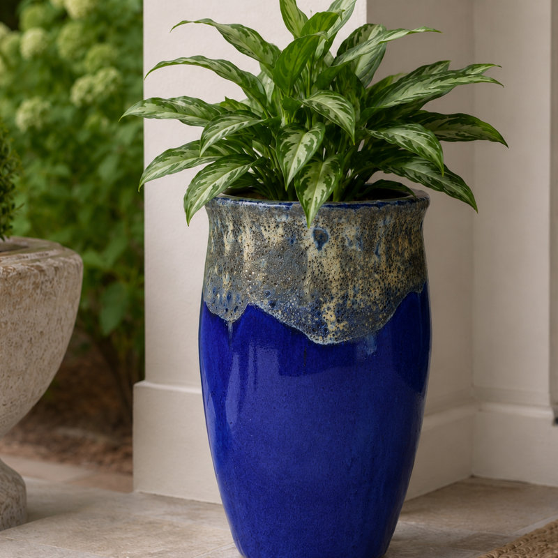 Pot de fleurs Tarsus de 38 cm de hauteur - Bleu lave sur bleu cascade
