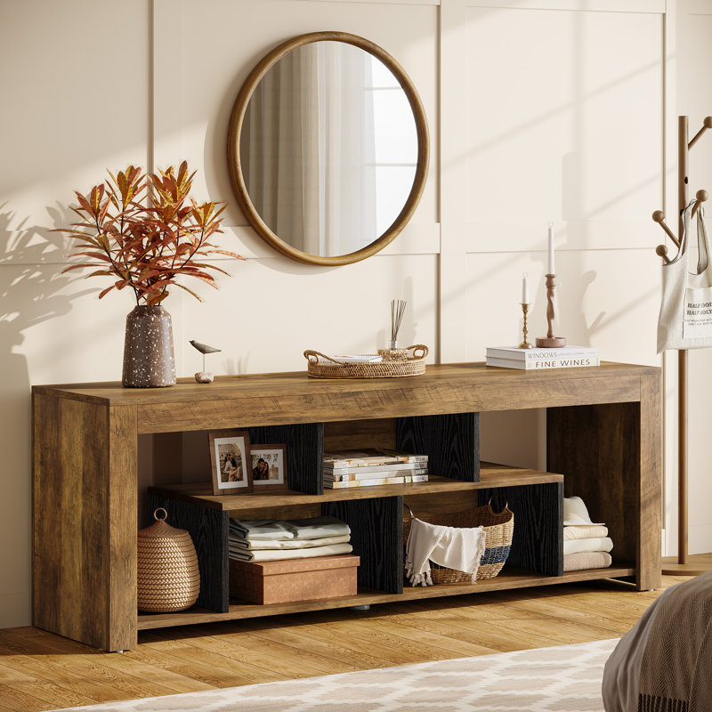 Console 63 po en bois, table d'entrée longue avec cubes de rangement