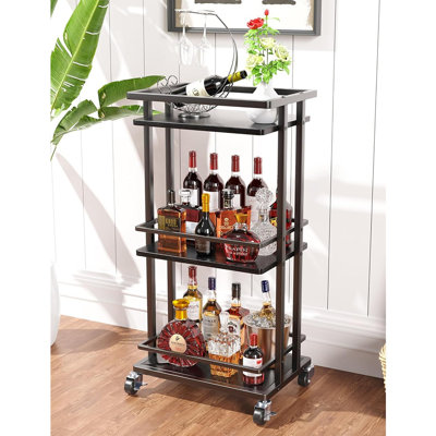 3 Tier Bar Cart For Home, Rolling Mini Liquor Bar For Wine Bever...