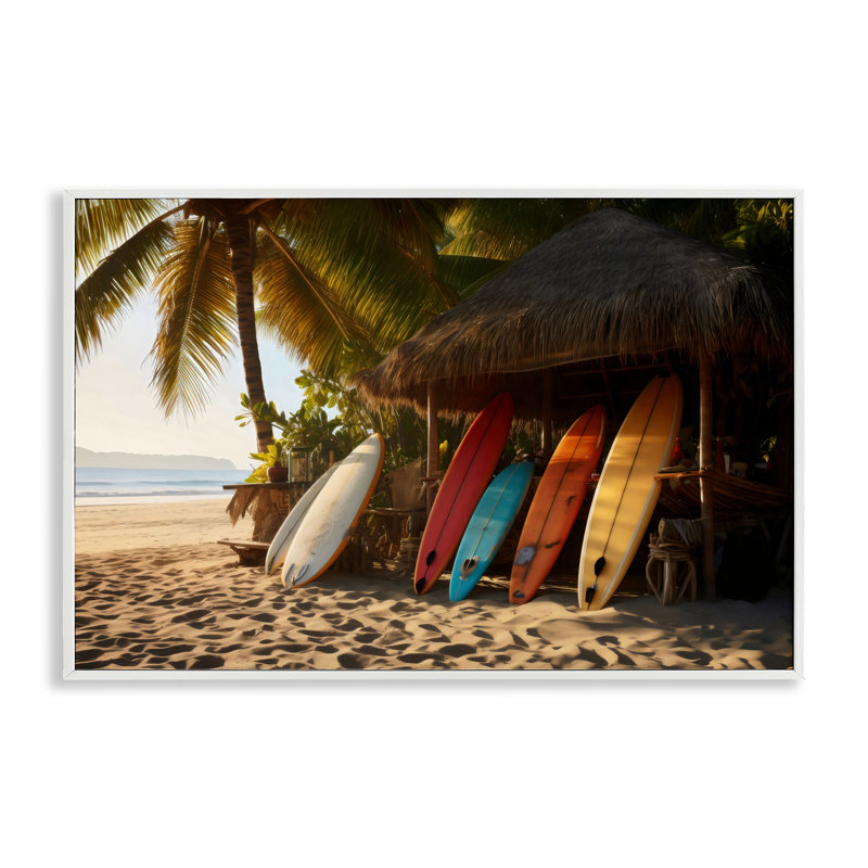 Planche de surf à la cabane de plage, estampe numérique, design par LSR Design Studio, H 16 po x l 24 po