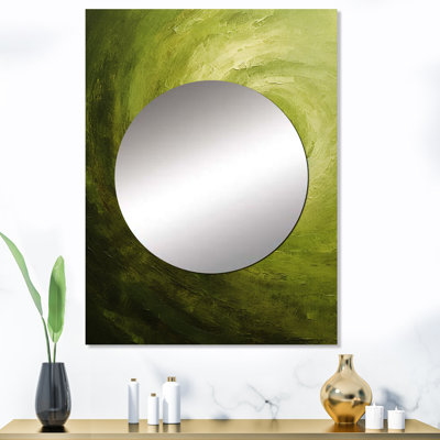 Lauretta Green Orbit Spiral I - Abstract Spirals Mirror, Green Unique Wall Mirror, Printed Metal Art