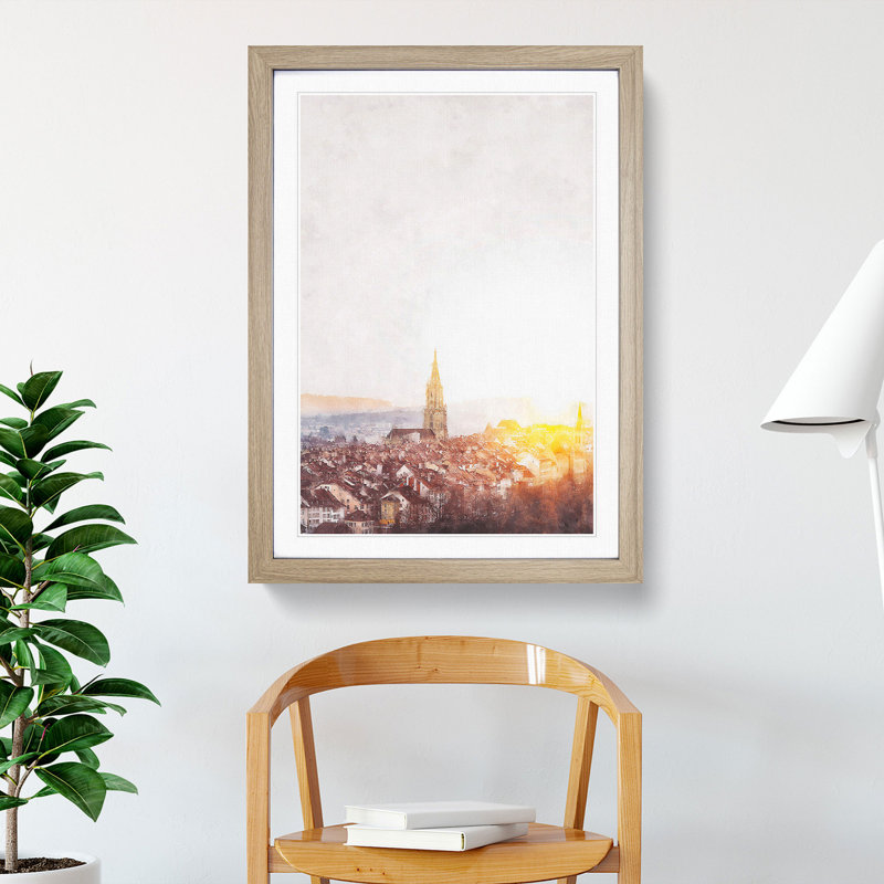 Sunset in Bern Switzerland - Framed Print, 33cm H x 24cm W x 2cm D, Oak Framed
