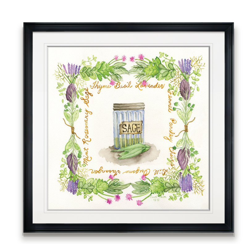 « herb saison », peinture, H 16 po x l 16 po x P 1,5 po, Cadre noir