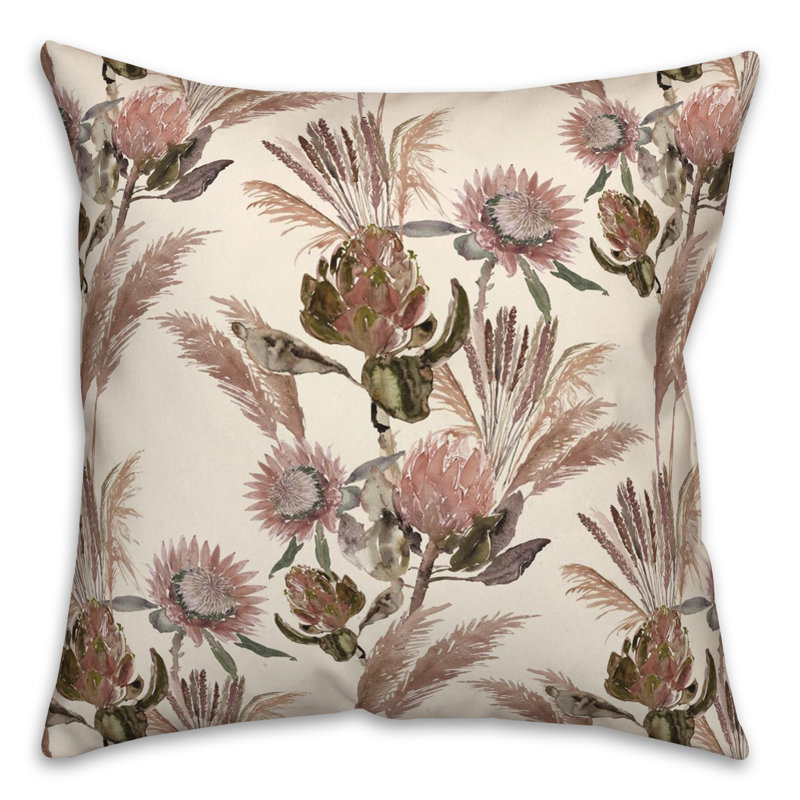 Floral Reversible Throw Pillow, Cream/Brown