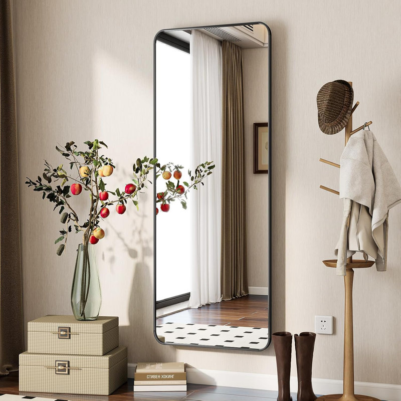 Full Length Mirror With Aluminum Alloy Frame, Freestanding Or Wall Mounted, Shatterproof HD Glass, Rounded Corners For Safety, Ideal For Bedroom Or Dressing Room