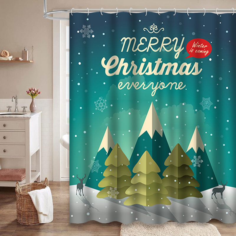 Rideau de douche Snowy Christmas Night Tree, L 72 po x l 78 po