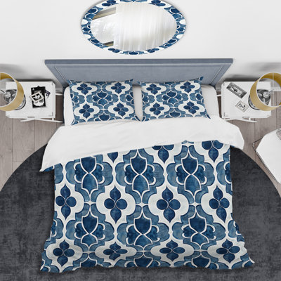 Ensemble de housse de couette transitionnel bleu et blanc quadrilobe Dreams IV