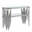 Luxueuse table de vestibule avec une tablette en verre double, table de vestibule ovale moderne, idéale pour les couloirs et les salons, structure en acier inoxydable poli.-130464424