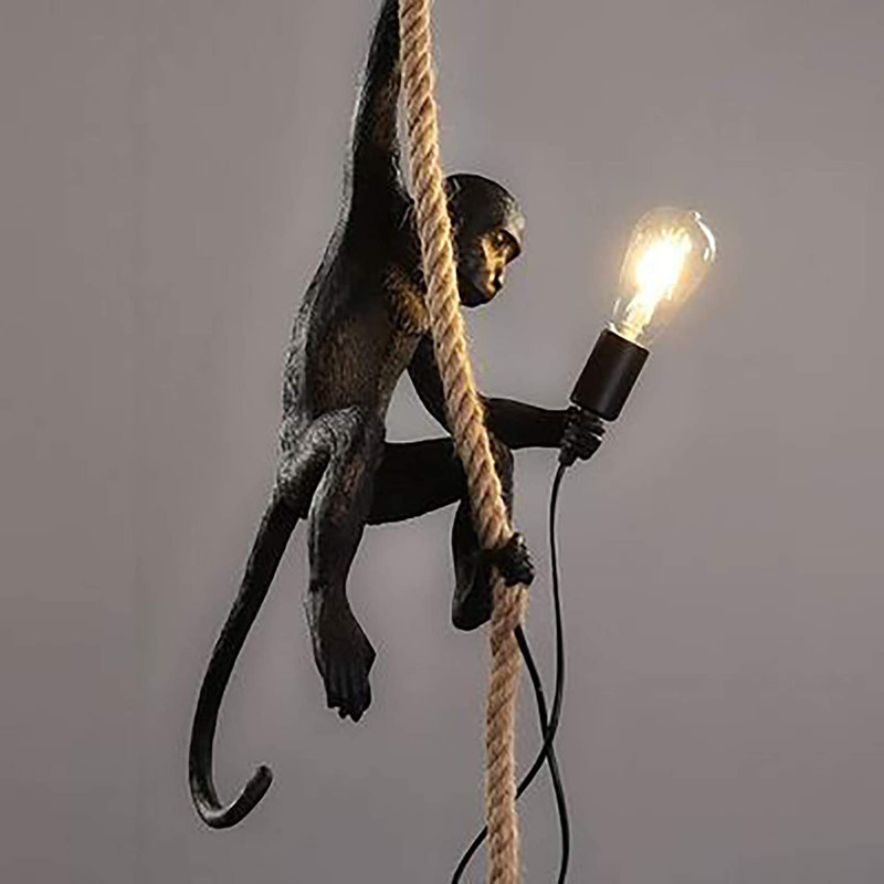 Luminaire suspendu Monkey Chandelier en résine et corde de chanvre