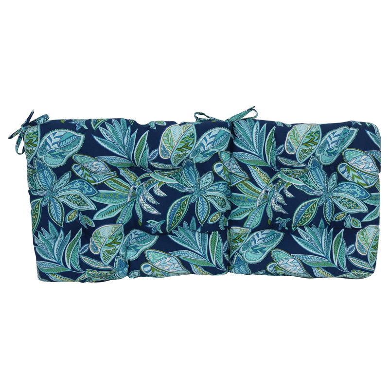 Outdoor Tufted Seat/Back Chair Cushion, Blue/Crestwood Marine Floral, 18" W x 18" D