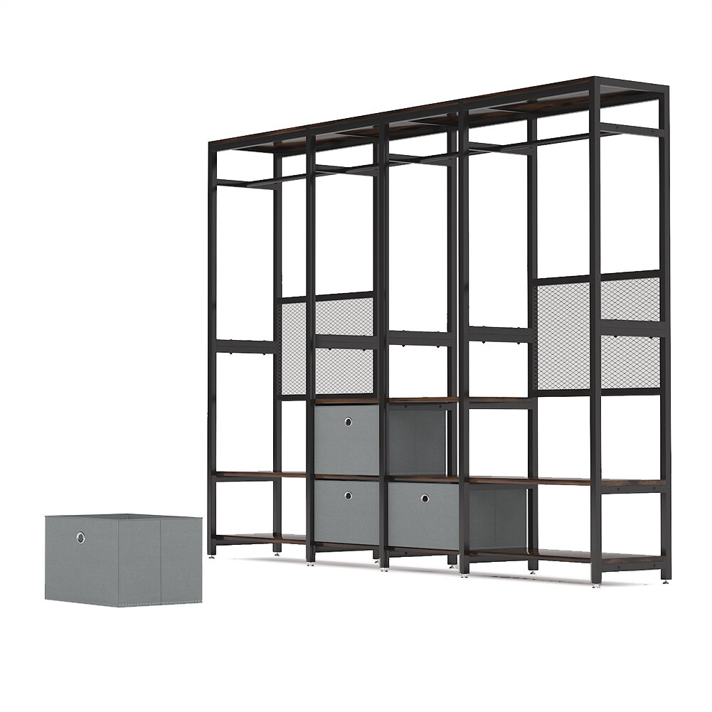 Ellika 70.86 inch Closet Organizer System with Shelves, Heavy Duty Garment Rack with Haning Rods 17 Stories Finish: Black