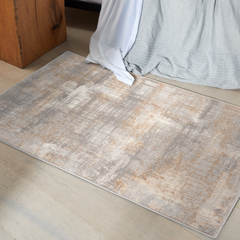 Southwestern Machine Made Power Loom Wool/Polyester Area Rug in Gray/Beige, Rectangle 2'2" x 3'9"