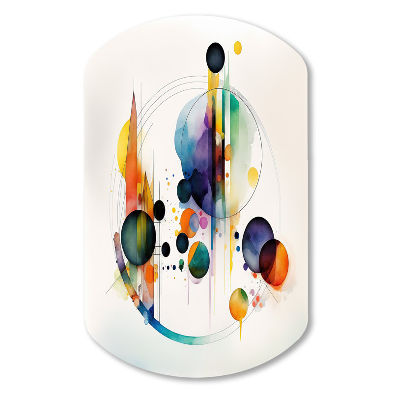 Art géométrique multicolore aquarelle I - décoration murale géométrique abstraite asymétrique en métal, reproduction de sculpture murale cylindre en métal