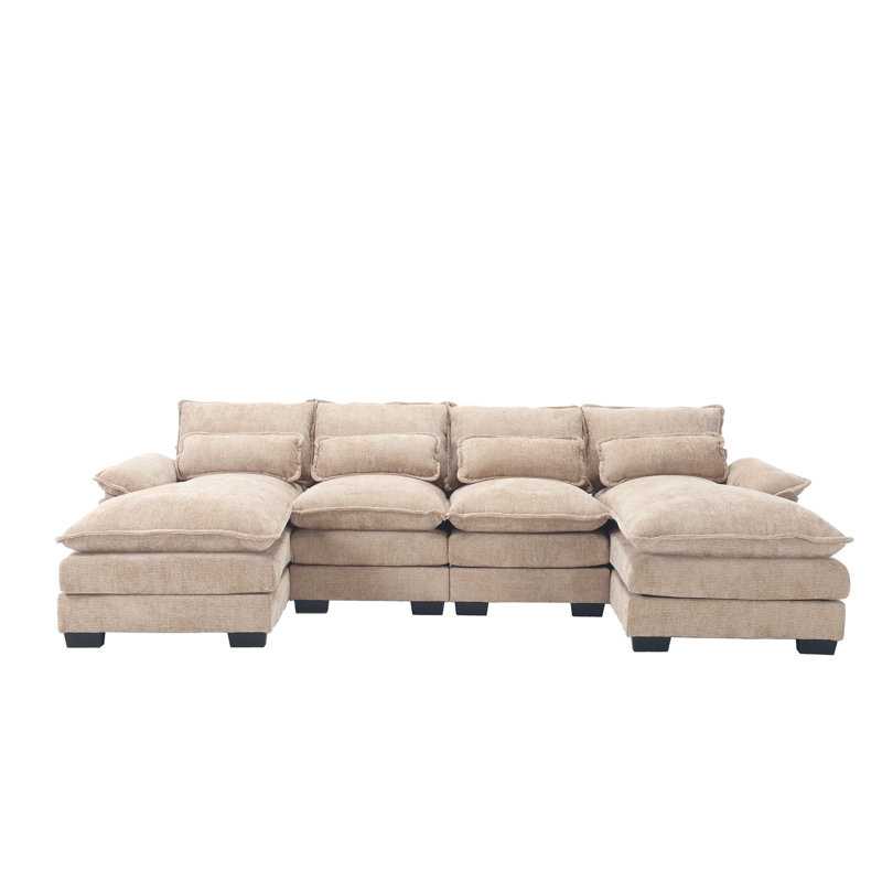 Odas 110.63'' Modular Sofa, Cream Chenille