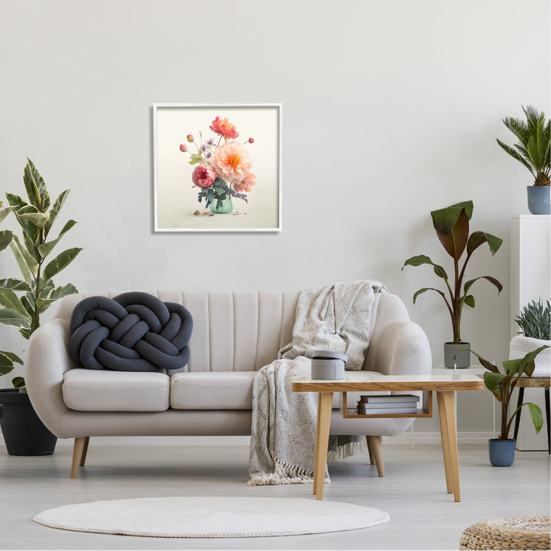 «Dahlia & Roses Bouquet» par Leah McLean, Giclée encadrée blanc bord de mer, H 24 po x l 24 po x P 1,5 po