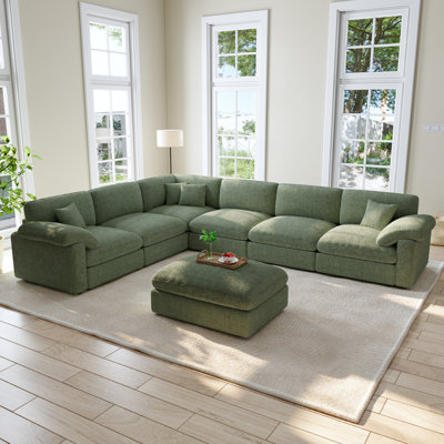 Modern 7 - Piece Corner Sectional Sofa Cloud Couch With Removable Ottomans