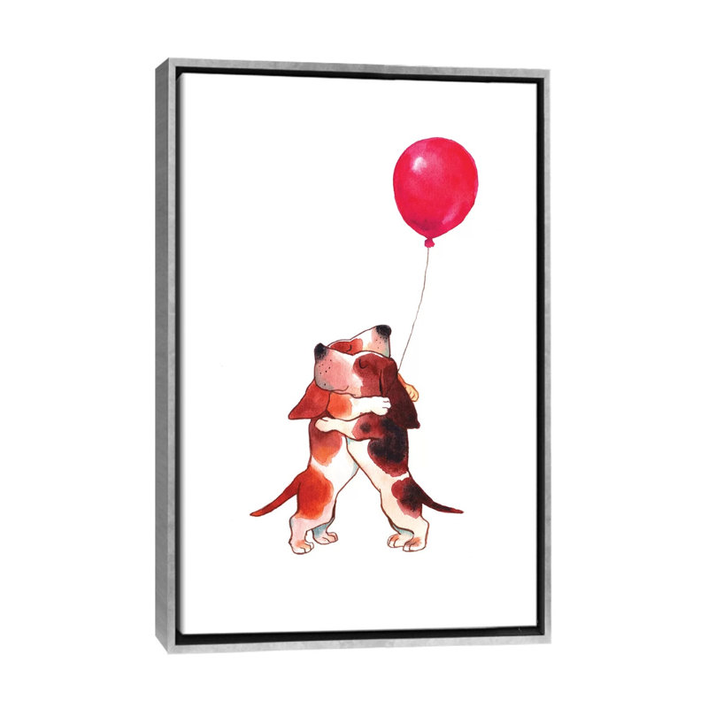 «Hugs Puppy» par Big Nose Work - impression d'art graphique, Toile avec cadre argenté, Pas de tapis