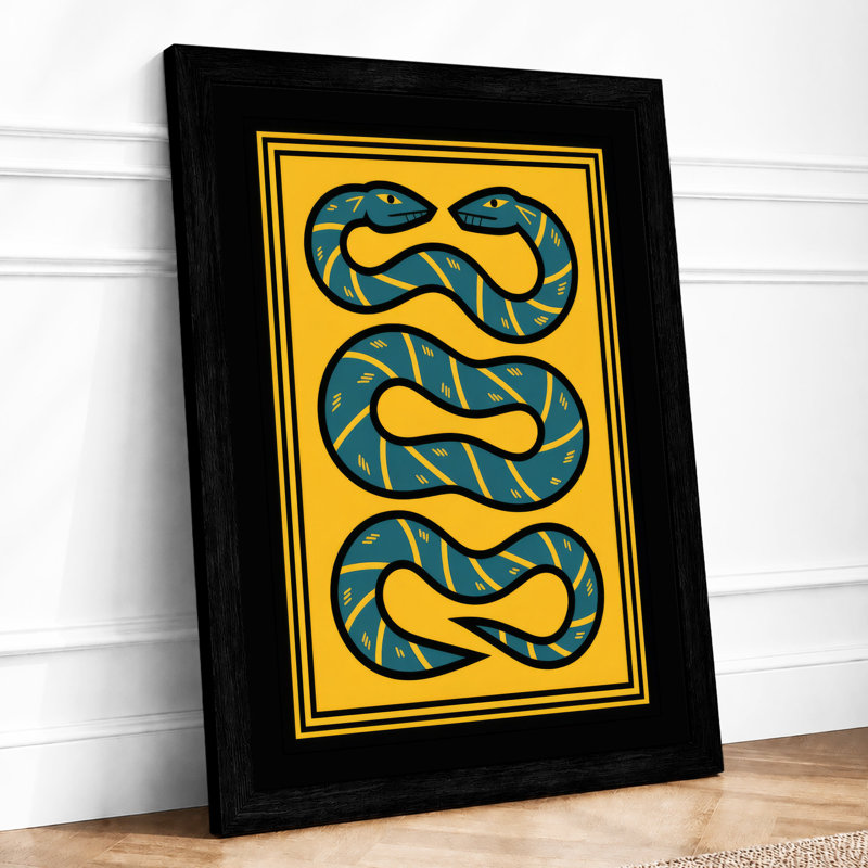 Three Serpents Art Deco - Framed Print, A3 - 42.0 x 29.7 cm, Black
