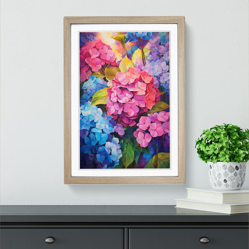 Hydrangea Expressionism - Framed Print, 64cm H x 46cm W x 2cm D, Oak