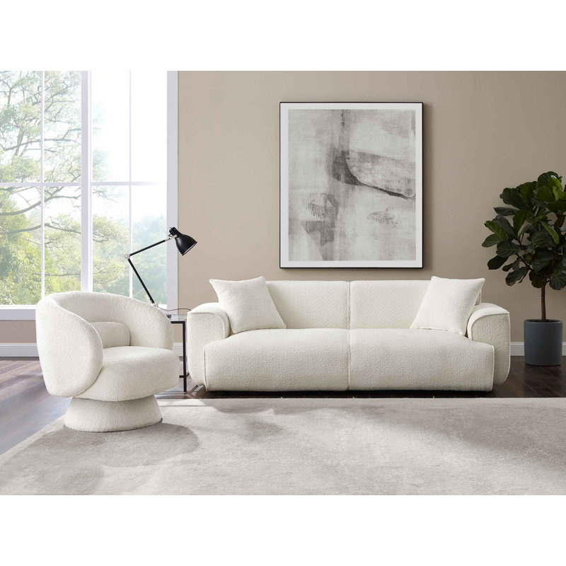 Modern Wallas Sofa Set, Boucle, Cream White